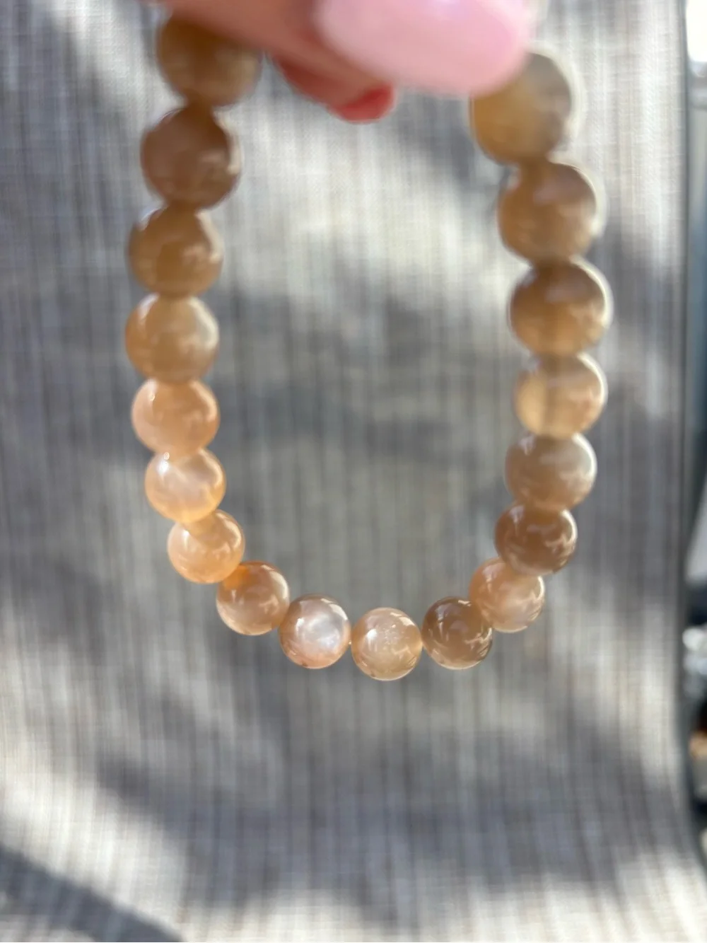 Dark Peach/Gray Moonstone Stretch Bracelet. 7 inch